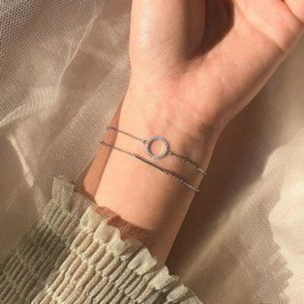 925 Sterling Silver Diamond Circle Bar Bracelet
